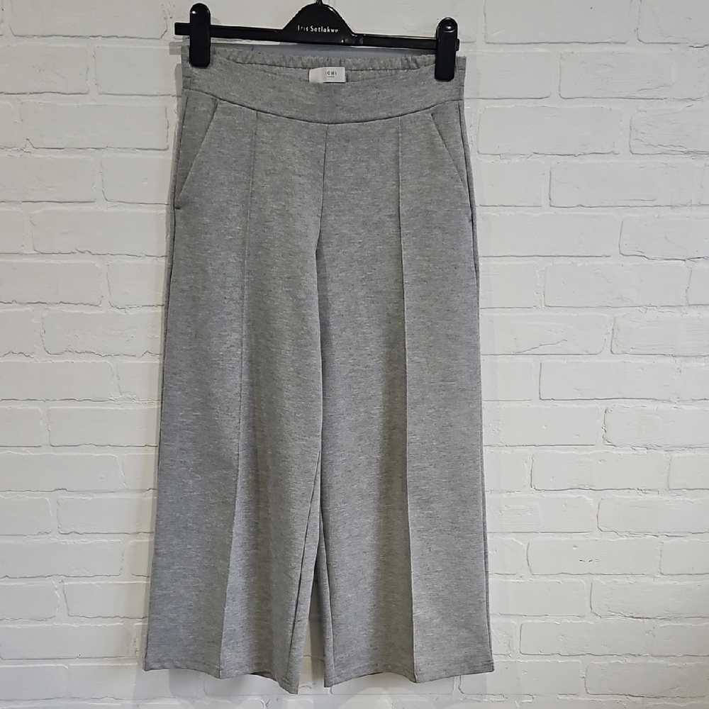 Ichi Gray Wide-Leg Cropped Pants
